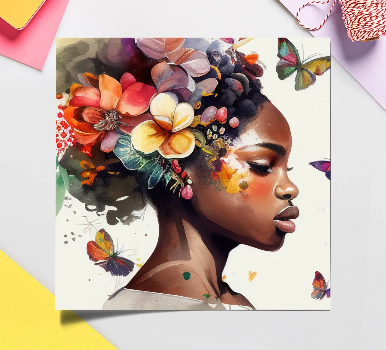 Aquarell Schmetterling Afrikanische Frau Stickerbogen von Chromatic Fusion Studio