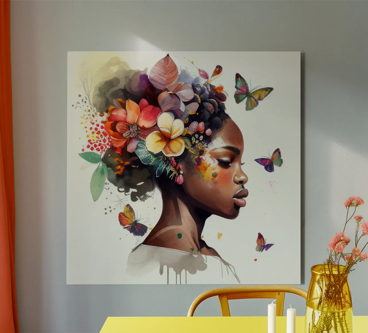 Farfalla acquerellata Donna africana alluminio dibond da Chromatic Fusion Studio
