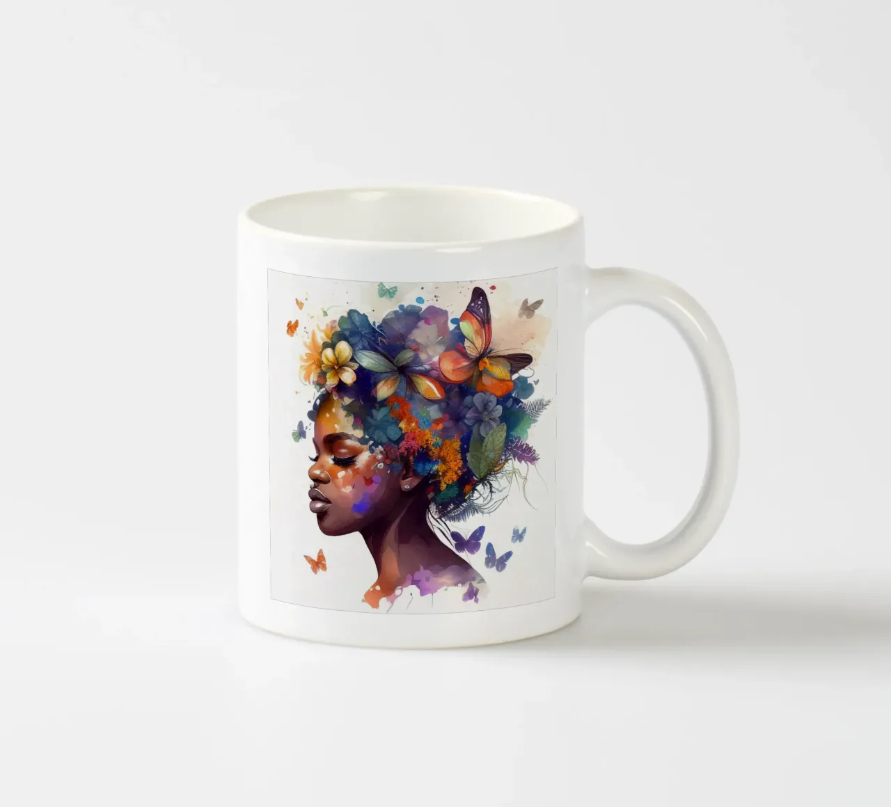 Farfalla acquerellata Donna africana tazza in ceramica da Chromatic Fusion Studio