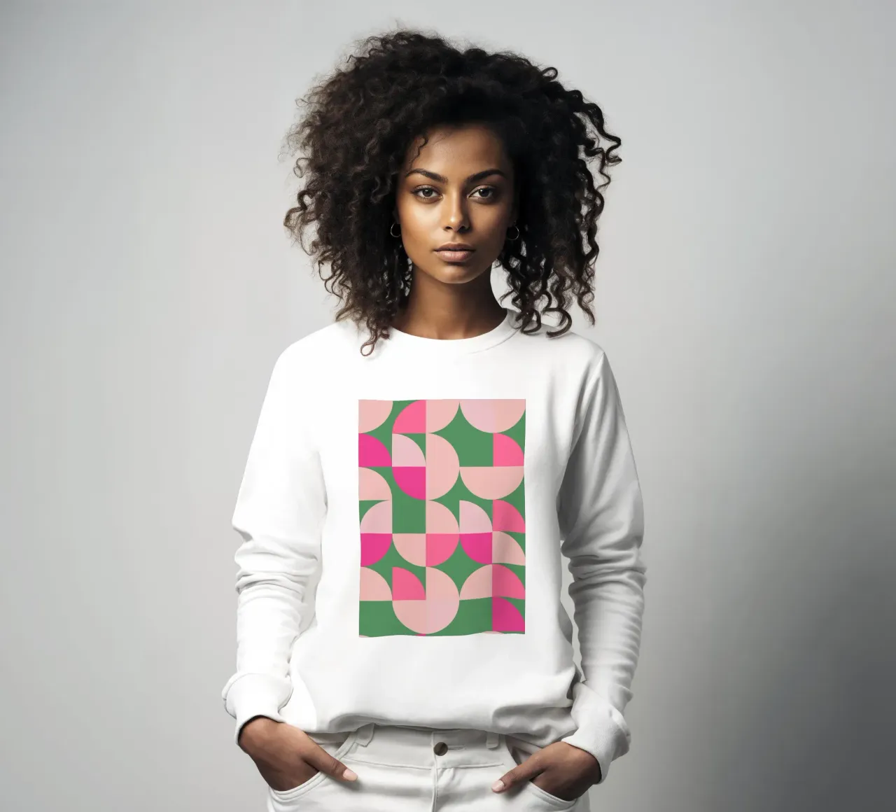 Modern Geometric Abstract Pattern in Pink and Green sweatshirt by pdigitalprints
