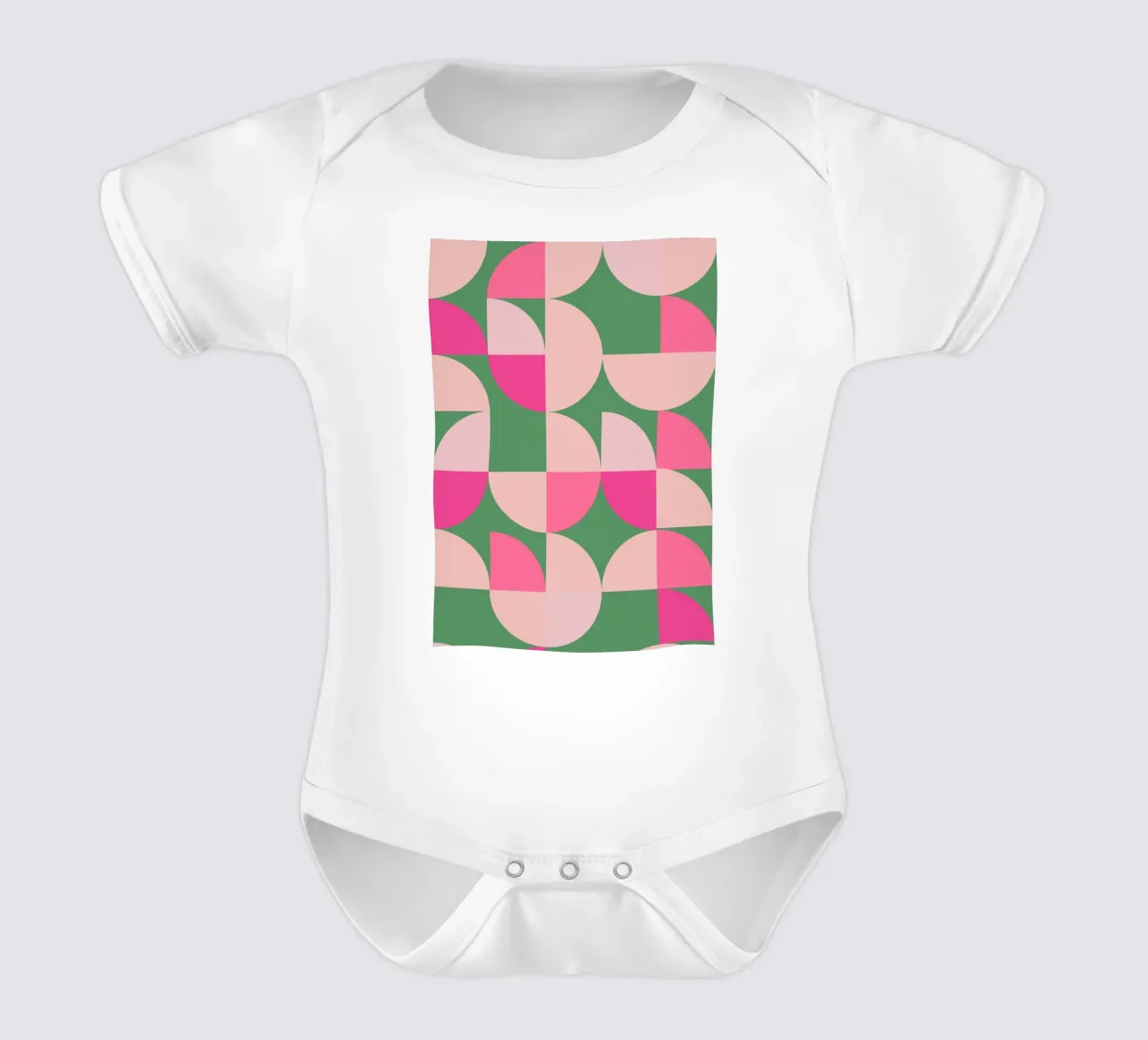 Modern Geometric Abstract Pattern in Pink and Green short-sleeve baby romper by pdigitalprints