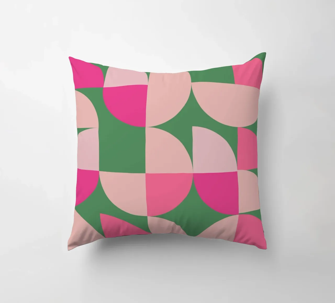 Modern Geometric Abstract Pattern in Pink and Green decorative cushion by pdigitalprints