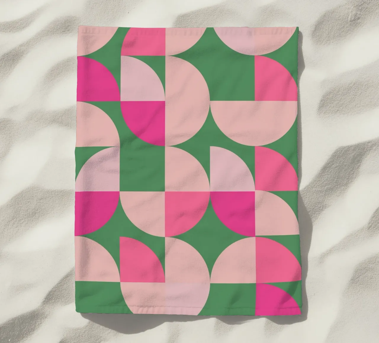 Modern Geometric Abstract Pattern in Pink and Green beach towel by pdigitalprints