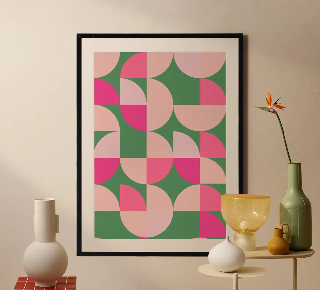 Moderno motivo geometrico astratto in rosa e verde carta hahnemühle da pdigitalprints