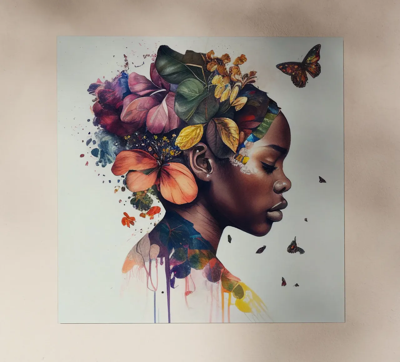 Farfalla acquerellata Donna africana pellicola backlit da Chromatic Fusion Studio