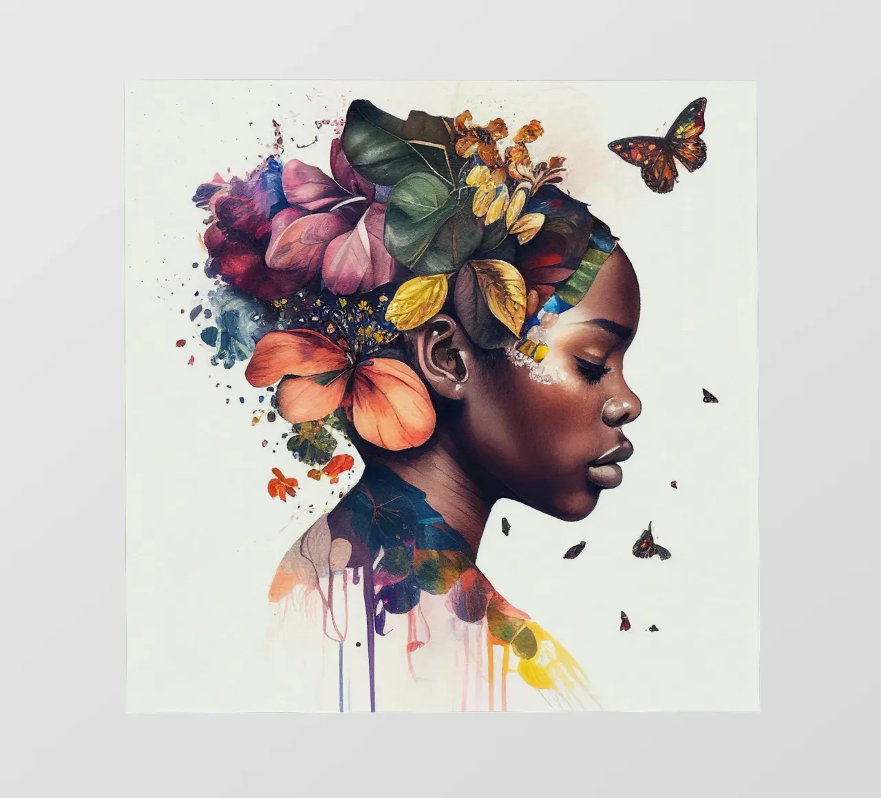 Farfalla acquerellata Donna africana pellicola backlit da Chromatic Fusion Studio