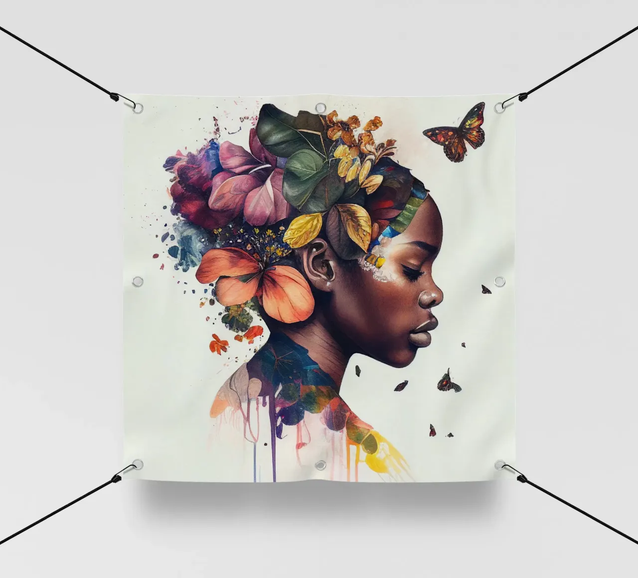 Farfalla acquerellata Donna africana telo in pvc da Chromatic Fusion Studio