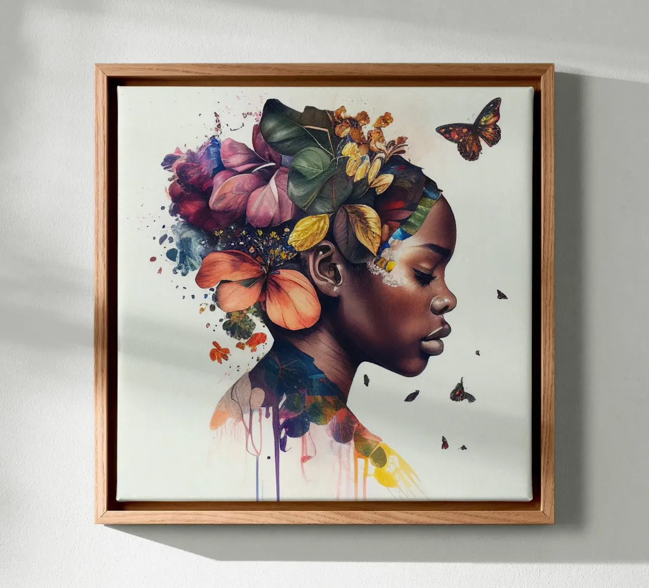 Farfalla acquerellata Donna africana tela con Cornice a cassetta da Chromatic Fusion Studio