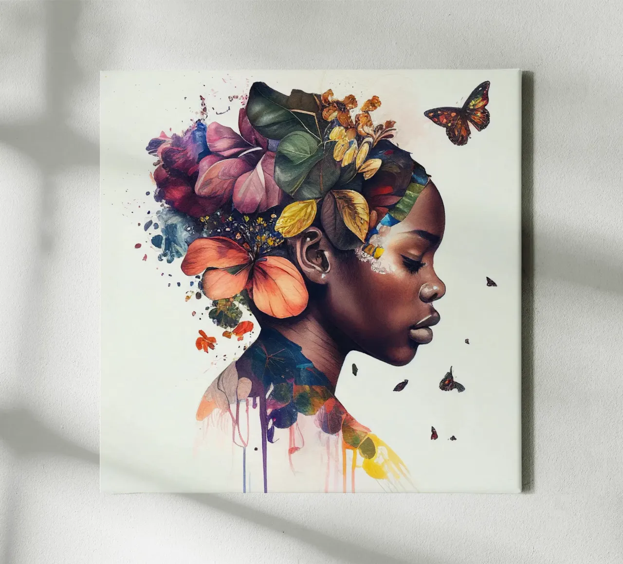 Farfalla acquerellata Donna africana tela con Cornice a cassetta da Chromatic Fusion Studio