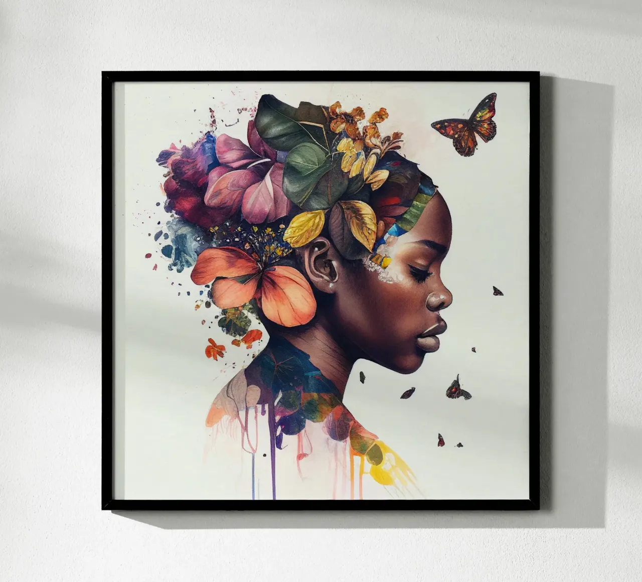 Farfalla acquerellata Donna africana poster con telaio in alluminio da Chromatic Fusion Studio