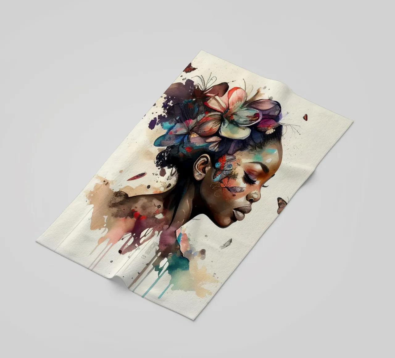 Farfalla acquerellata Donna africana telo mare da Chromatic Fusion Studio