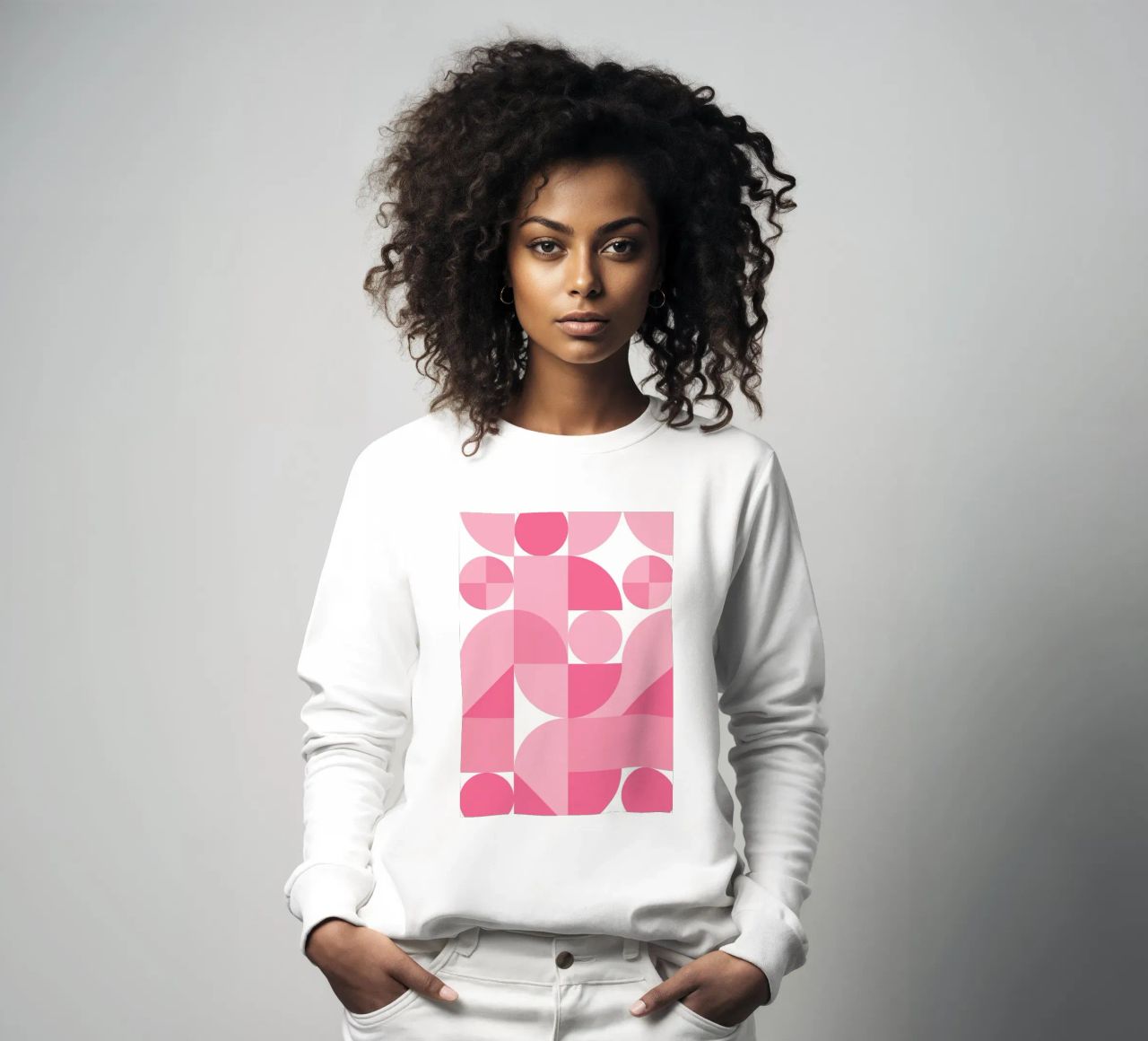 Composición geométrica abstracta rosa con círculos y formas sudadera de pdigitalprints