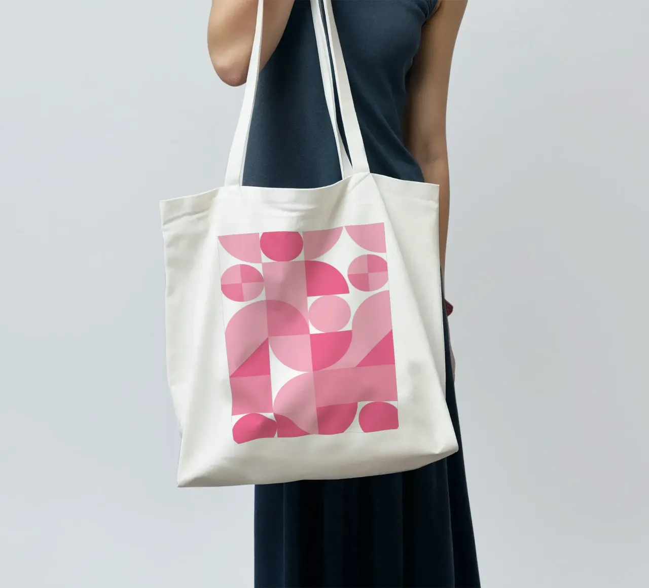 Pink Abstract Geometric Composition with Circles and Shapes tote bag by pdigitalprints