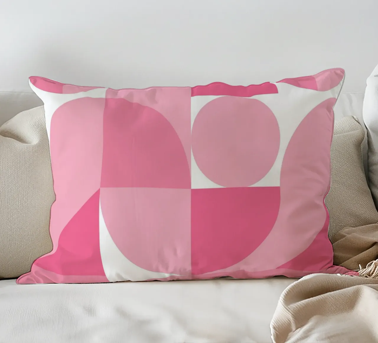 Pink Abstract Geometric Composition with Circles and Shapes decorative cushion by pdigitalprints