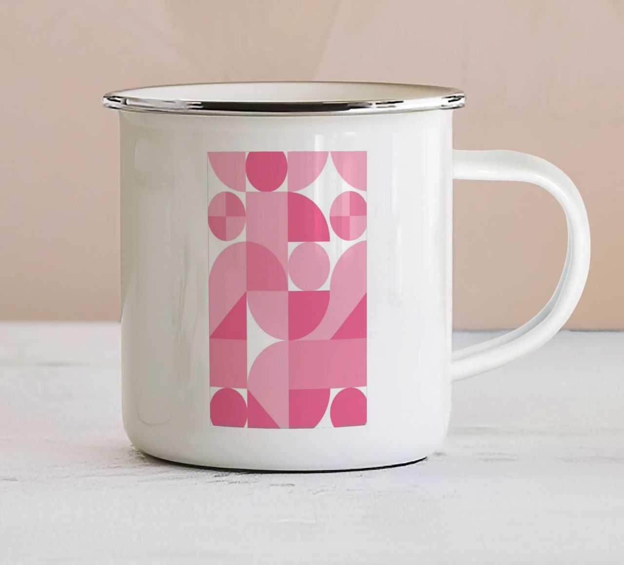 Composizione geometrica astratta rosa con cerchi e forme tazza in smalto da pdigitalprints