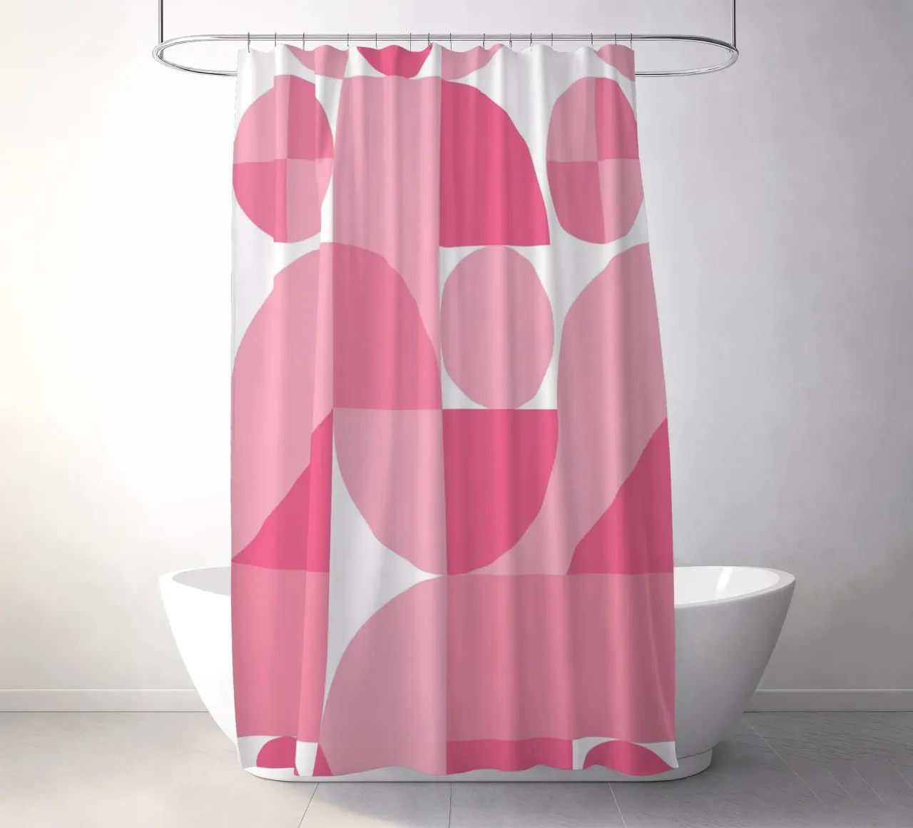 Pink Abstract Geometric Composition with Circles and Shapes shower curtain by pdigitalprints
