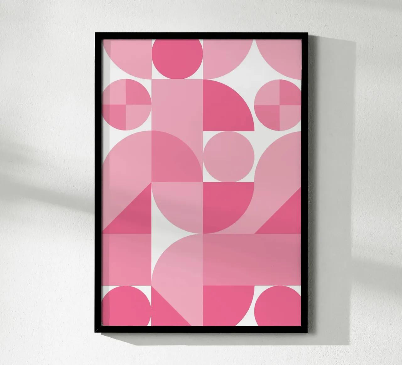 Composition géométrique abstraite rose avec cercles et formes poster avec cadre en bois de pdigitalprints