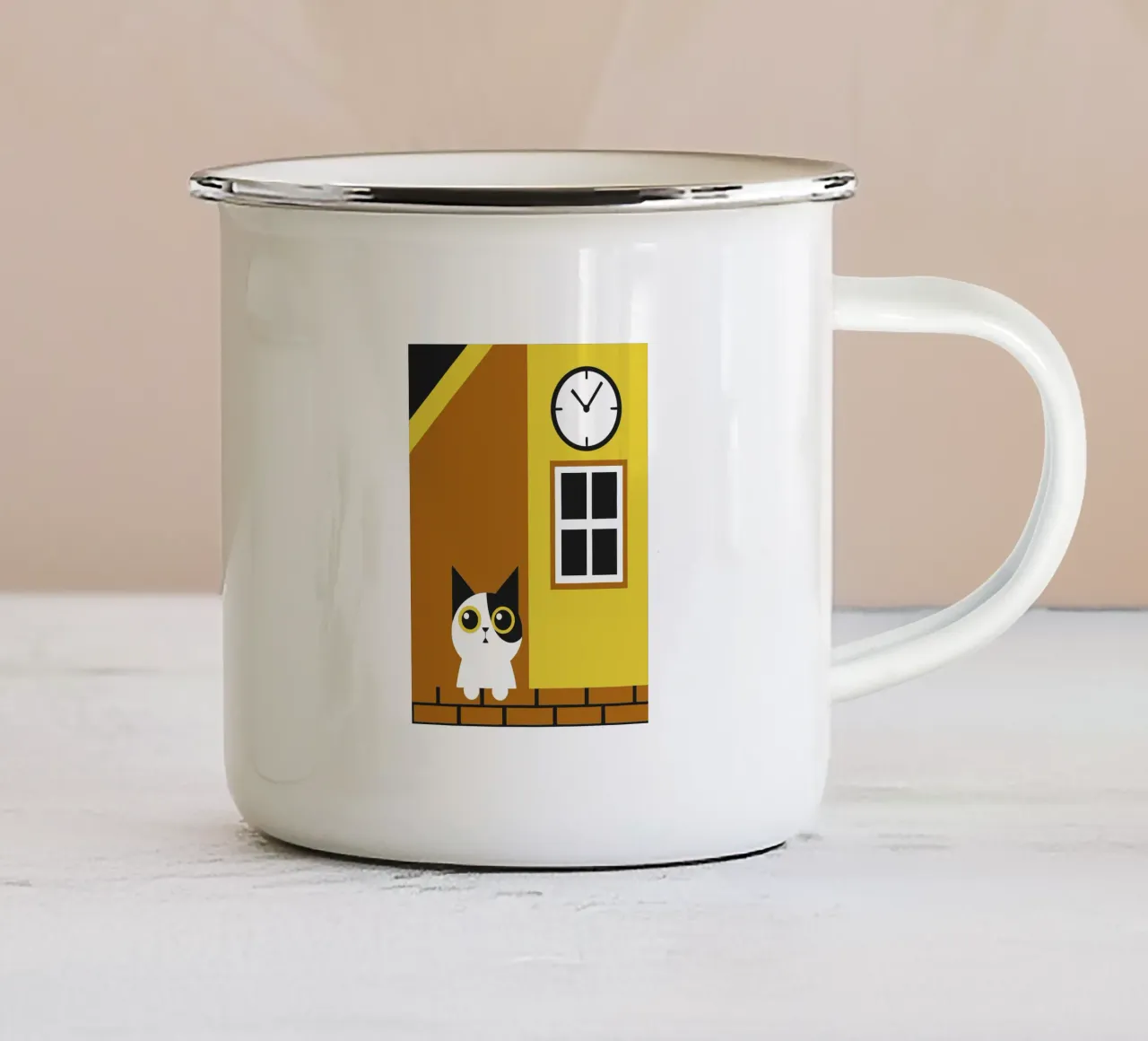 Gatto e orologio tazza in smalto da LOOK DIFFERENT