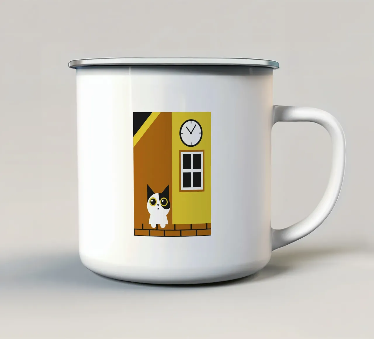 Gatto e orologio tazza in smalto da LOOK DIFFERENT