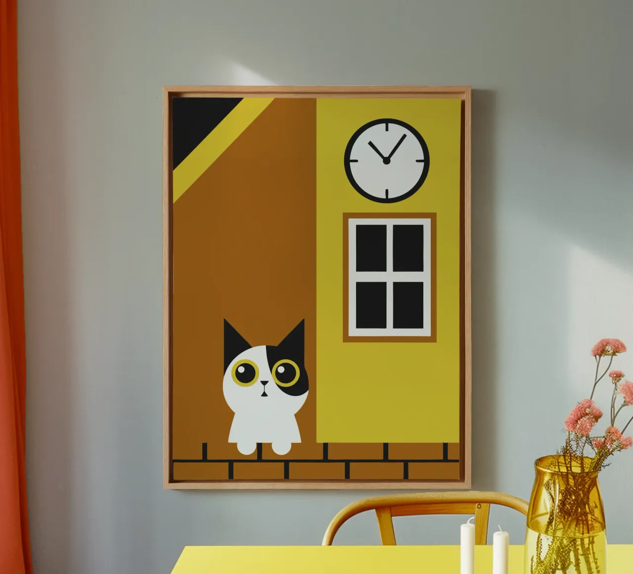 Gatto e orologio tela con Cornice a cassetta da LOOK DIFFERENT