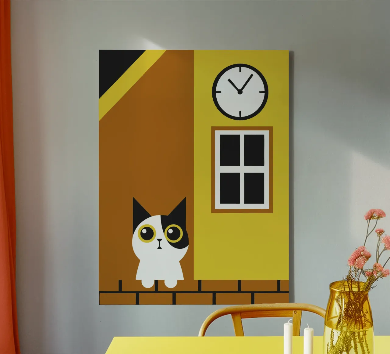 Gatto e orologio tela con Cornice a cassetta da LOOK DIFFERENT