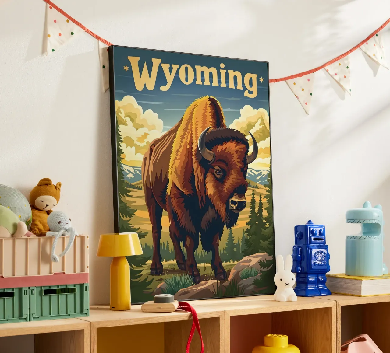 Bison Wyoming forex plate by Vintage Travel Art