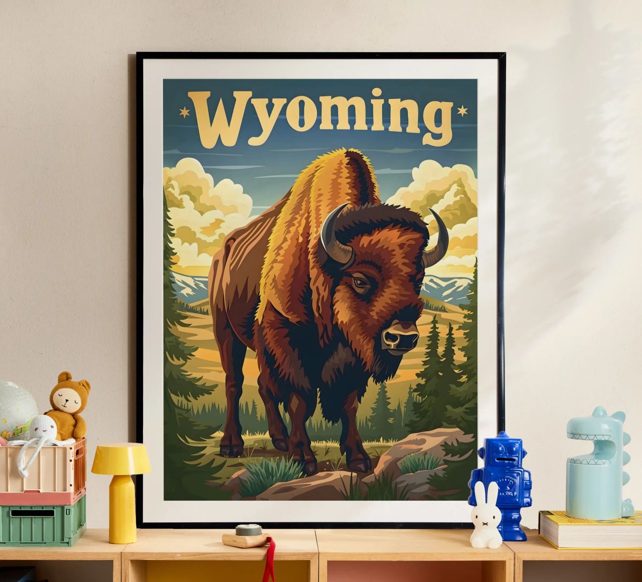 Bison Wyoming Poster von Vintage Travel Art