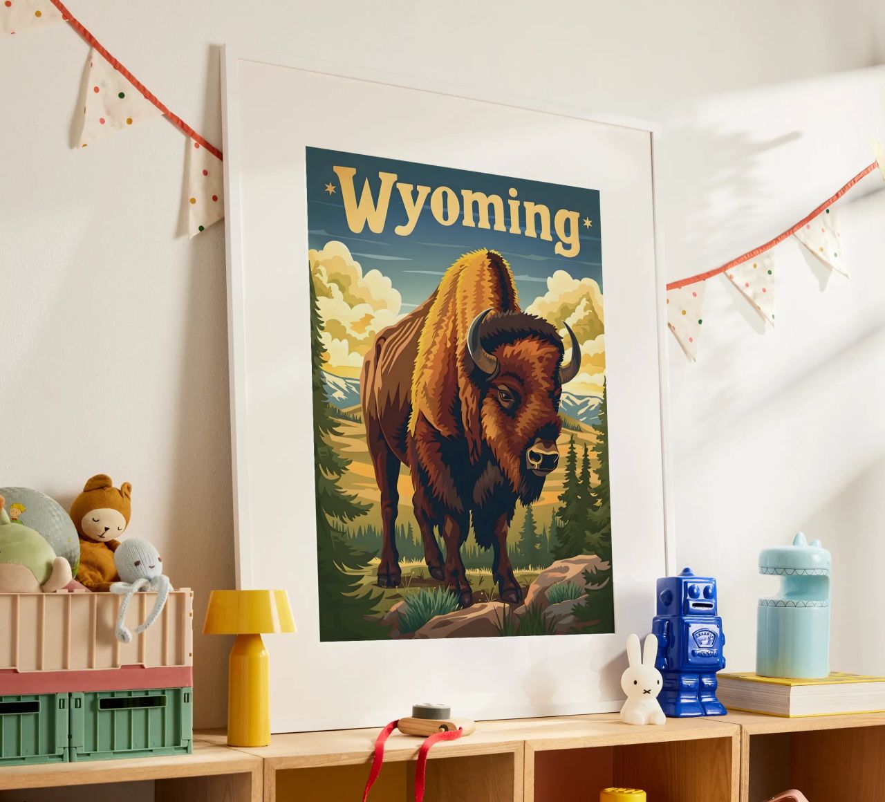 Bison Wyoming Poster von Vintage Travel Art