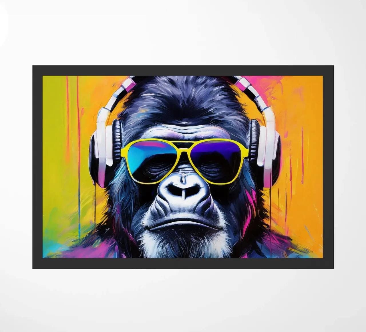 Ritratto Popart Gorilla colorato con cuffie zerbino da Take Your Art BV