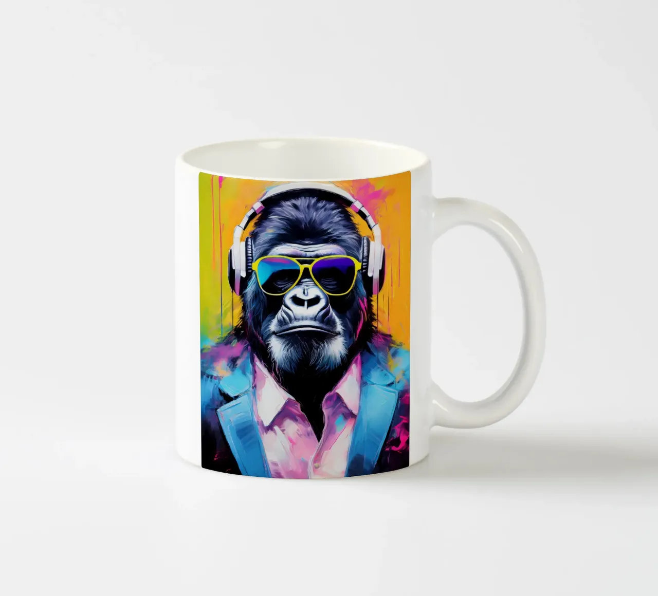 Ritratto Popart Gorilla colorato con cuffie tazza in ceramica da Take Your Art BV