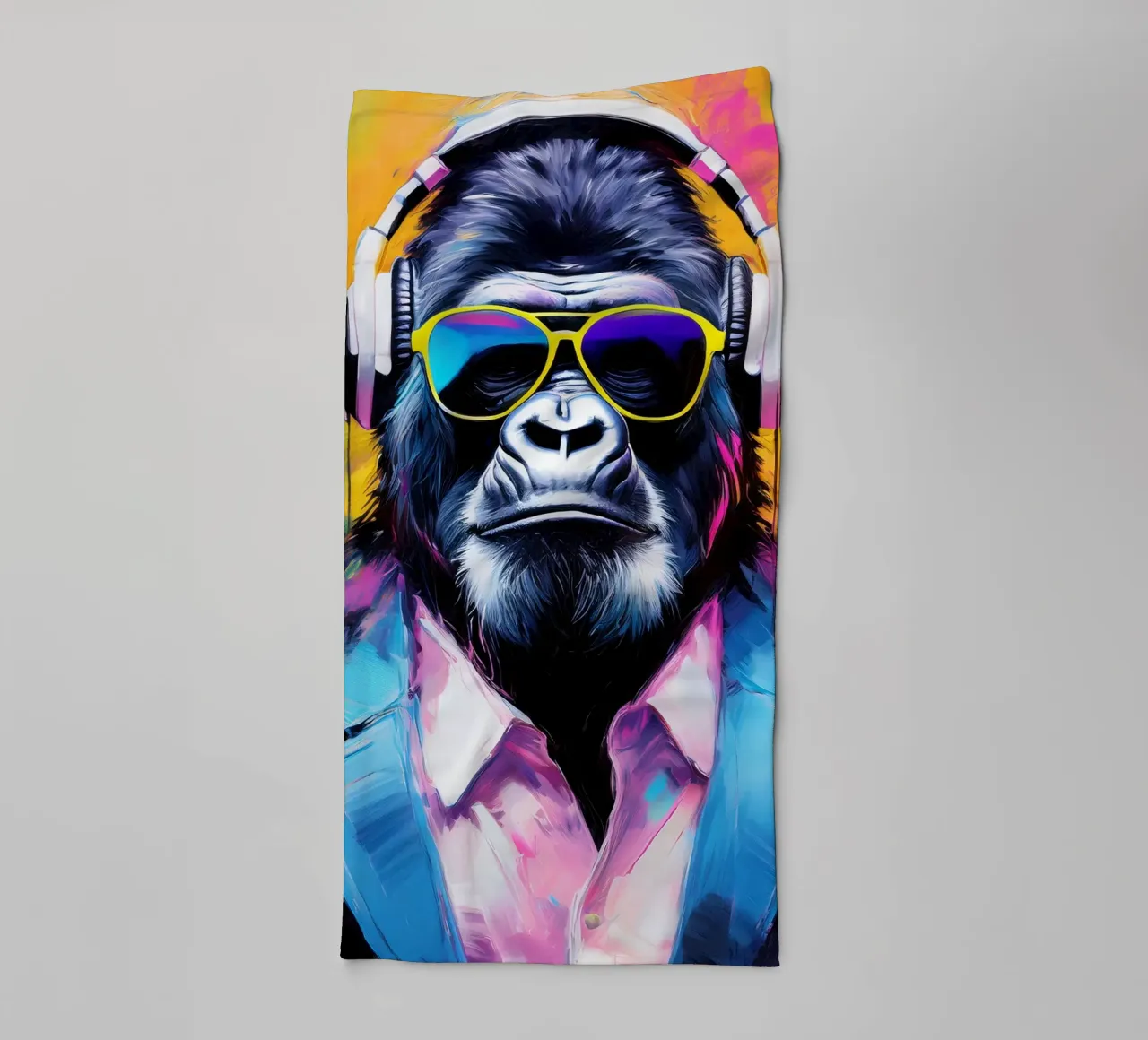 Popart Portrait coloré Gorille avec écouteurs serviette de bain de Take Your Art BV