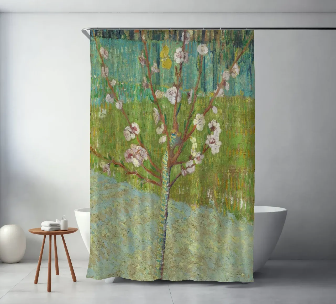 "Pesco in fiore" di Vincent van Gogh tenda da doccia da Venus Art