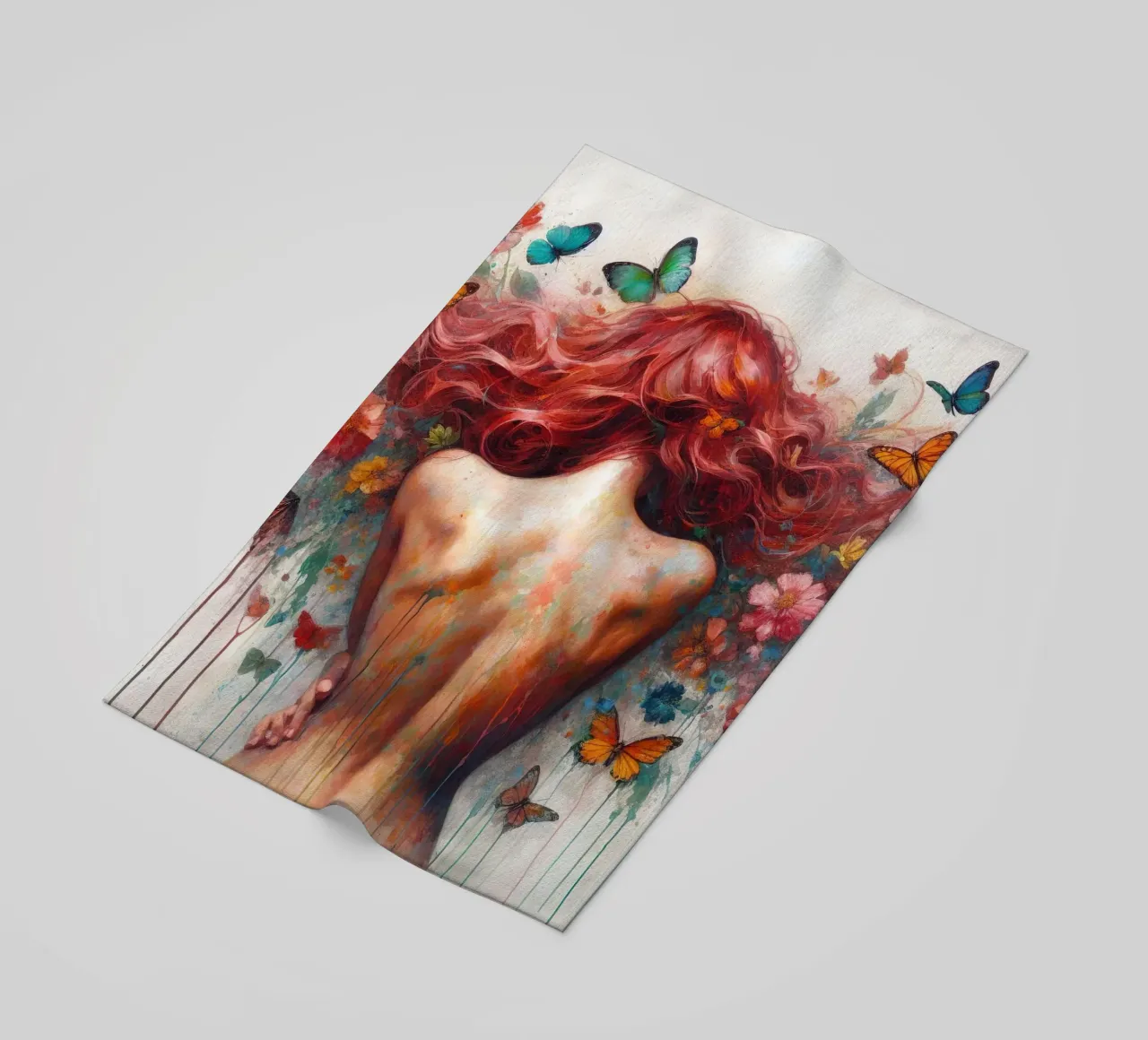 Watercolor Butterfly Woman Body beach towel by Chromatic Fusion Studio