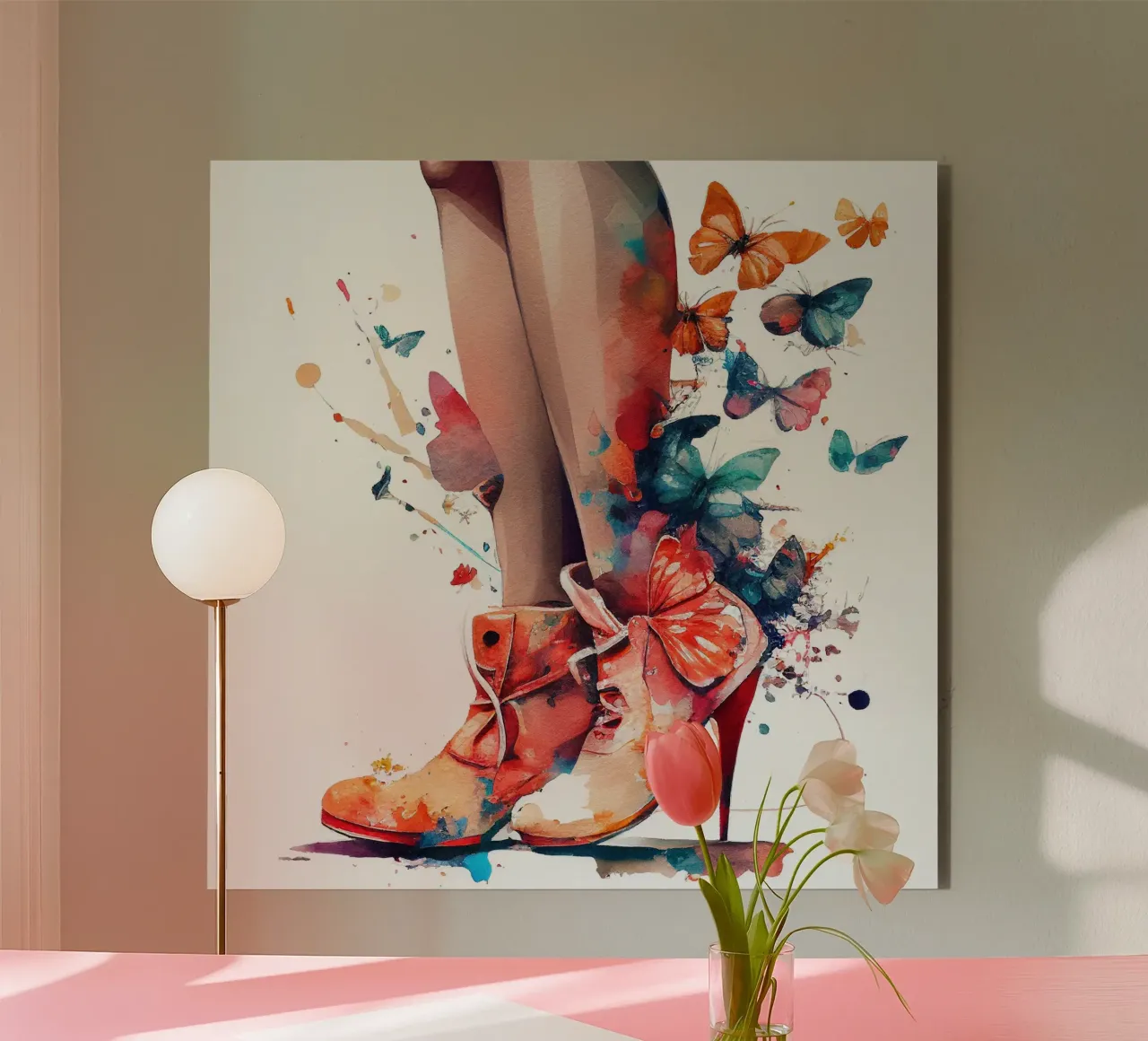 Acquerello Farfalla Donna Gambe alluminio dibond da Chromatic Fusion Studio