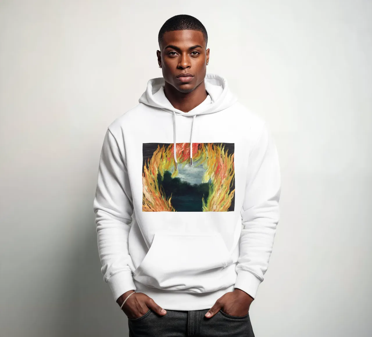 "Le Paysage en Feu" (Il paesaggio in fiamme) di René Magritte felpa con cappuccio da Classic Art Prints