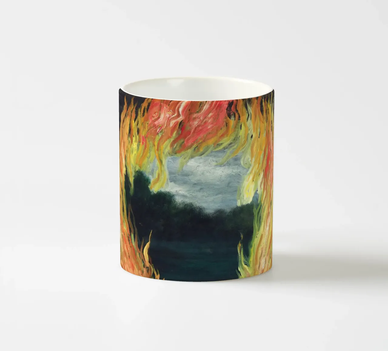 "Le Paysage en Feu" (Il paesaggio in fiamme) di René Magritte tazza in ceramica da Classic Art Prints