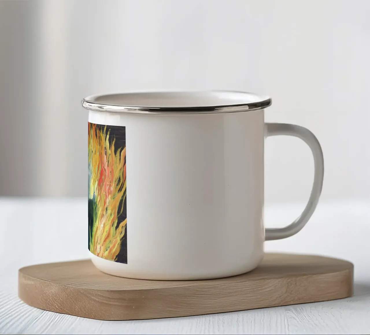 "Le Paysage en Feu" (Il paesaggio in fiamme) di René Magritte tazza in smalto da Classic Art Prints
