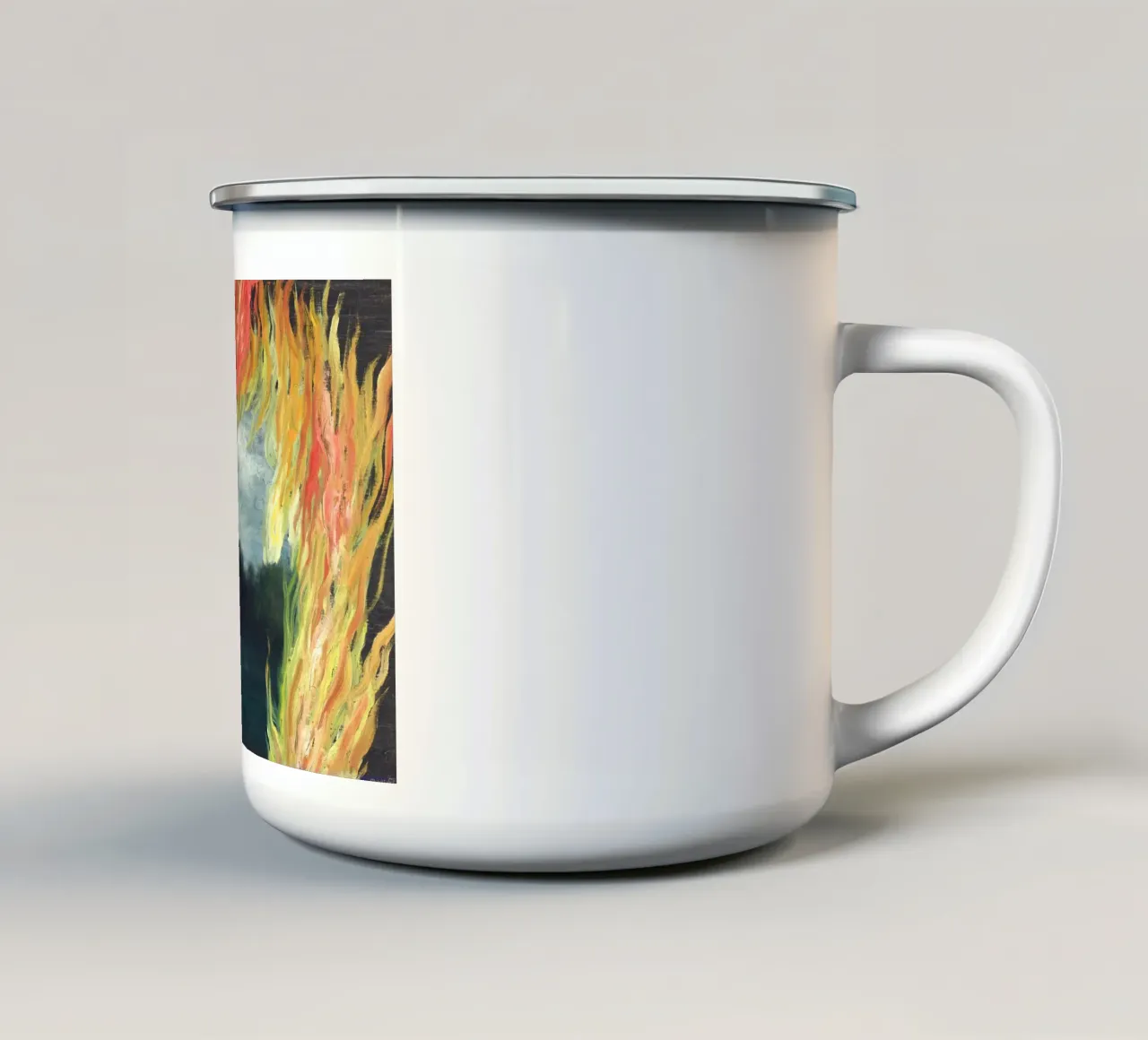 "Le Paysage en Feu" (Il paesaggio in fiamme) di René Magritte tazza in smalto da Classic Art Prints