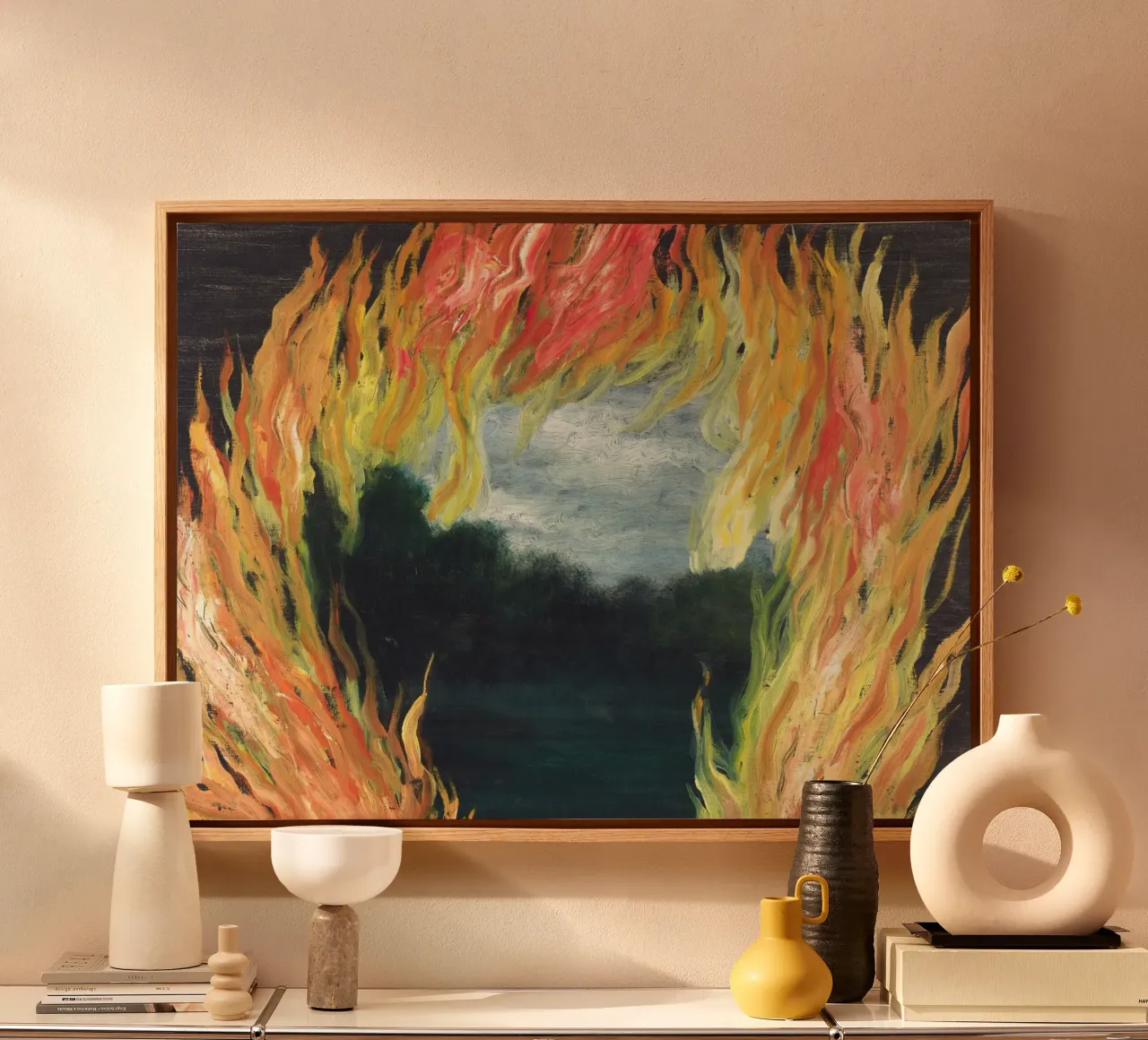 "Le Paysage en Feu" (Il paesaggio in fiamme) di René Magritte tela con Cornice a cassetta da Classic Art Prints