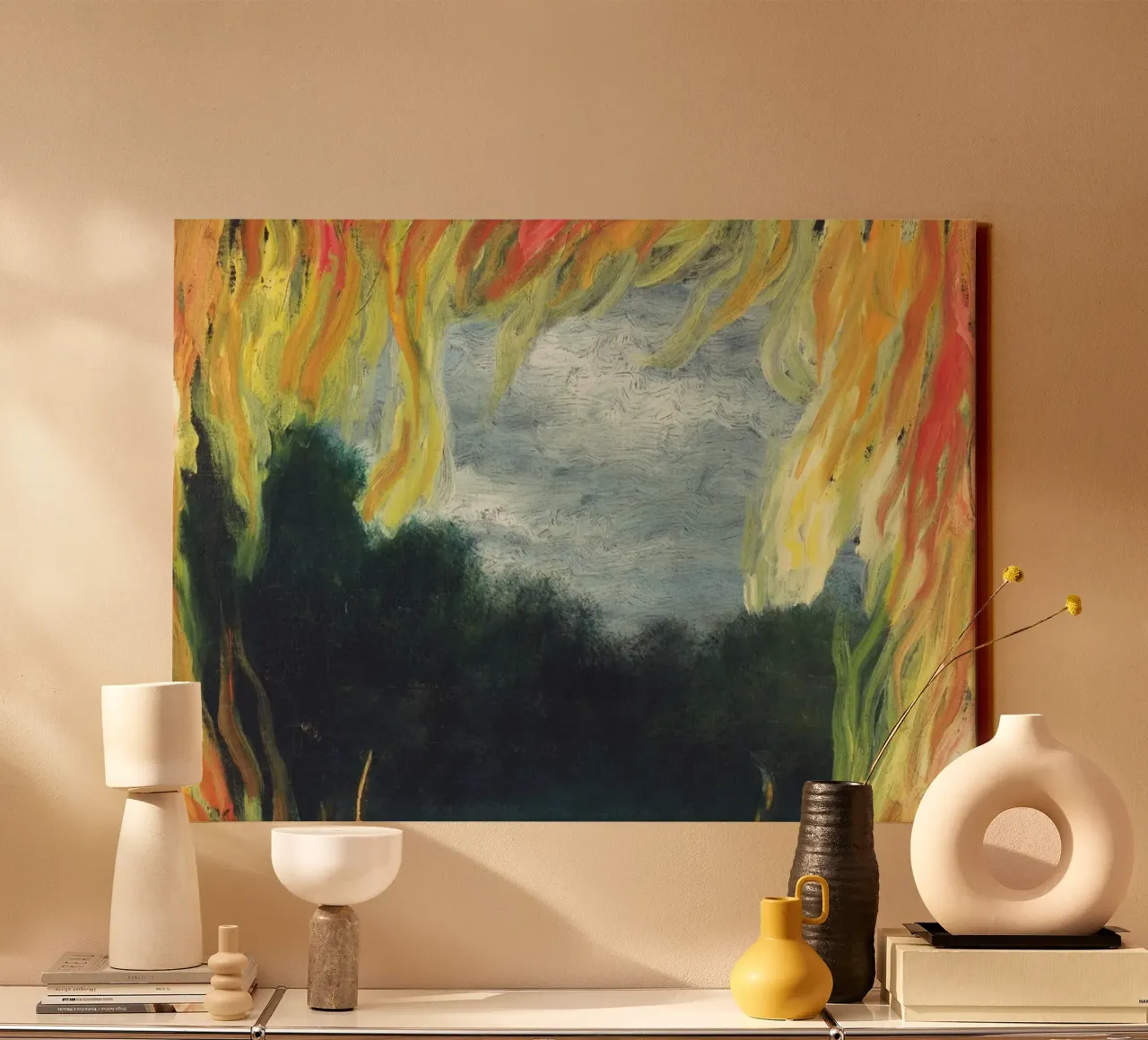 "Le Paysage en Feu" (Il paesaggio in fiamme) di René Magritte tela con Cornice a cassetta da Classic Art Prints