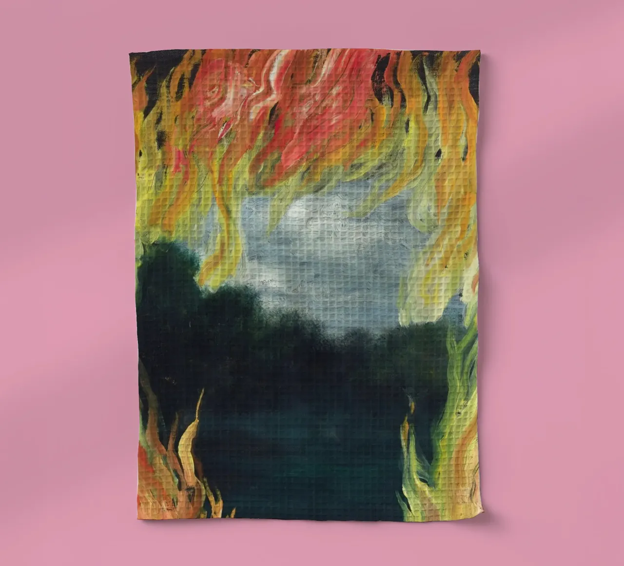 "Le Paysage en Feu" (Il paesaggio in fiamme) di René Magritte canovaccio da cucina da Classic Art Prints