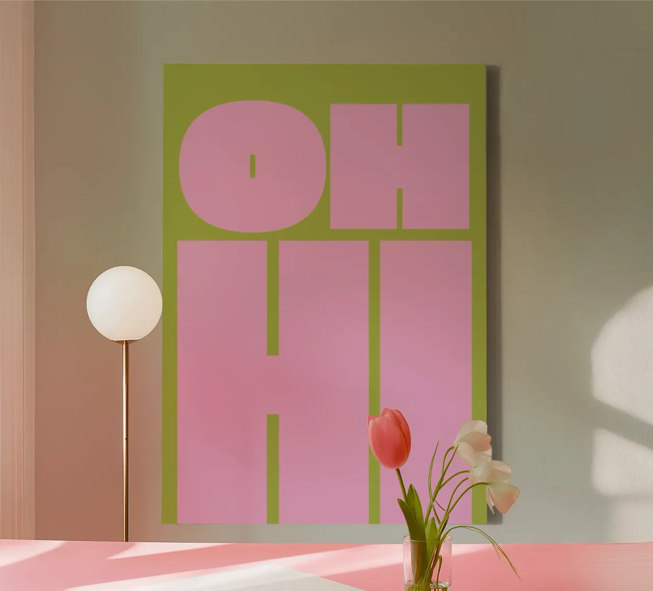 Bold Retro Typography Greeting in Pink and Green canvas by pdigitalprints