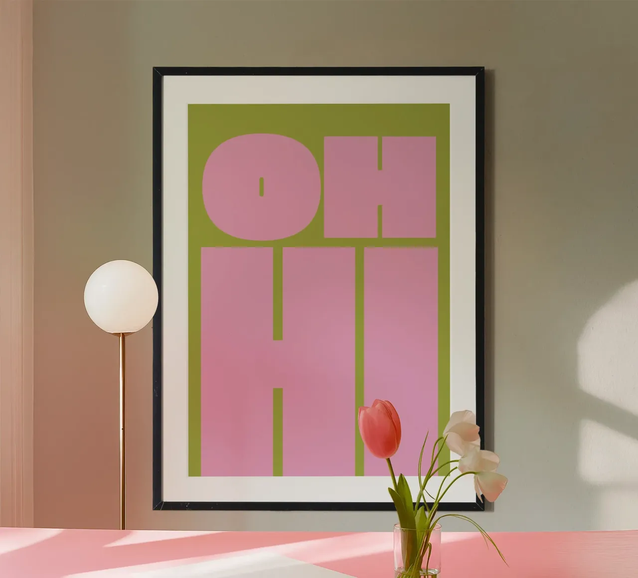 Message d'accueil typographique rétro audacieux en rose et vert poster de pdigitalprints