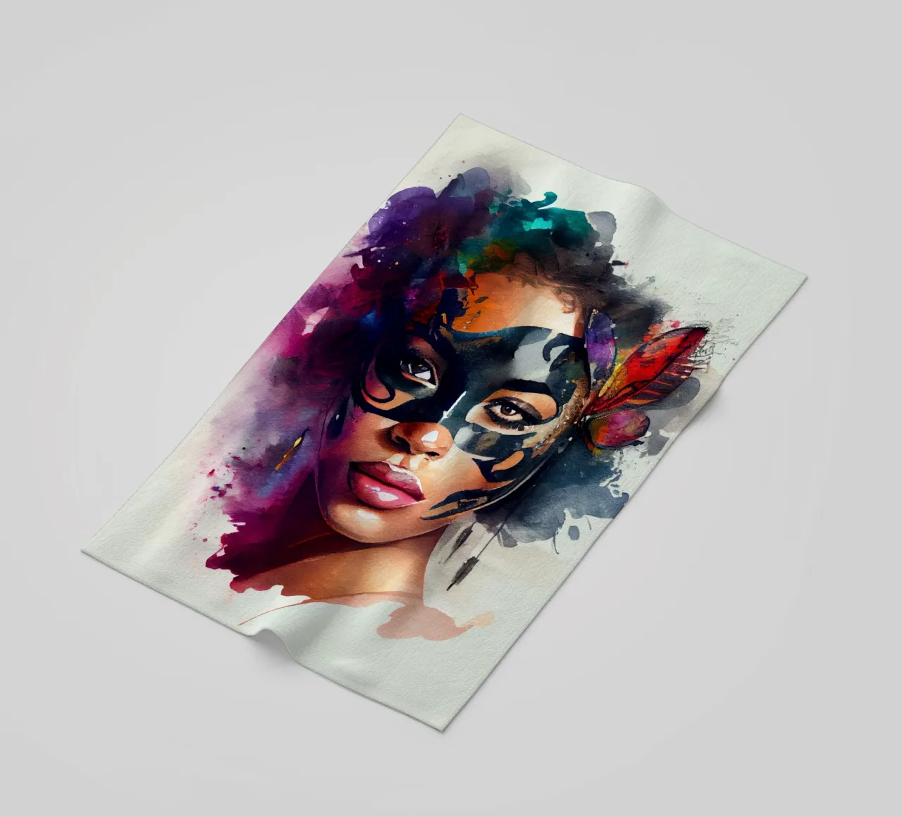 Donna di Carnevale ad acquerello telo mare da Chromatic Fusion Studio