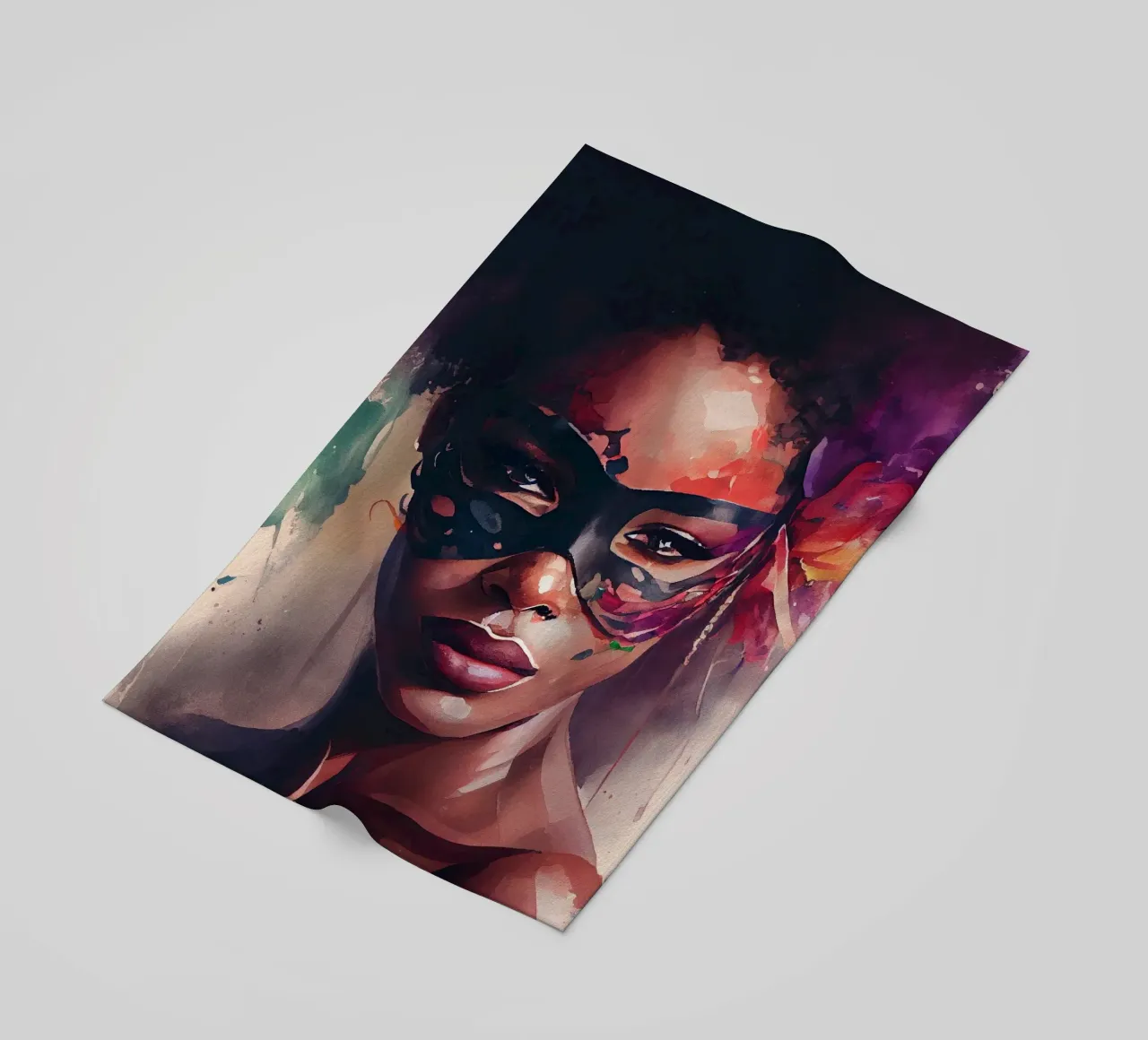 Donna di Carnevale ad acquerello telo mare da Chromatic Fusion Studio