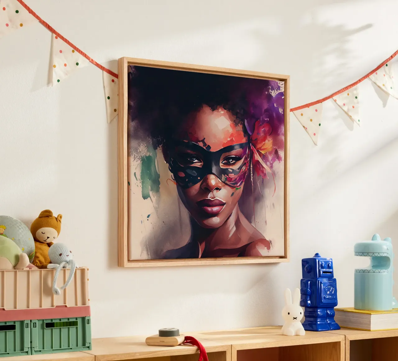 Donna di Carnevale ad acquerello tela con Cornice a cassetta da Chromatic Fusion Studio