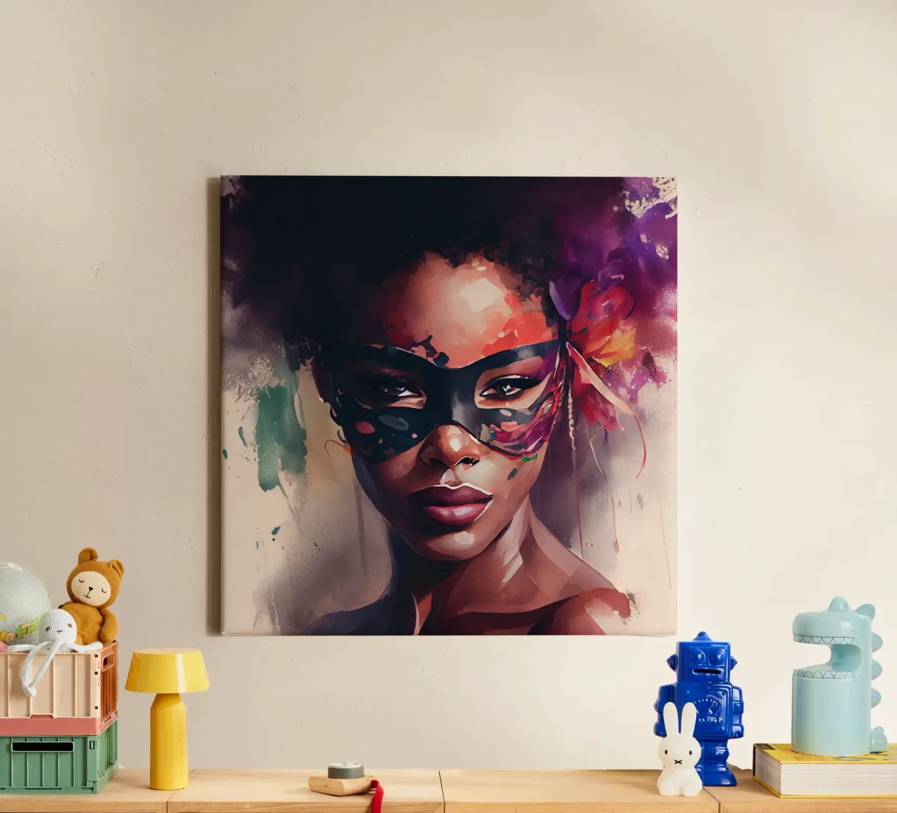Donna di Carnevale ad acquerello tela con Cornice a cassetta da Chromatic Fusion Studio