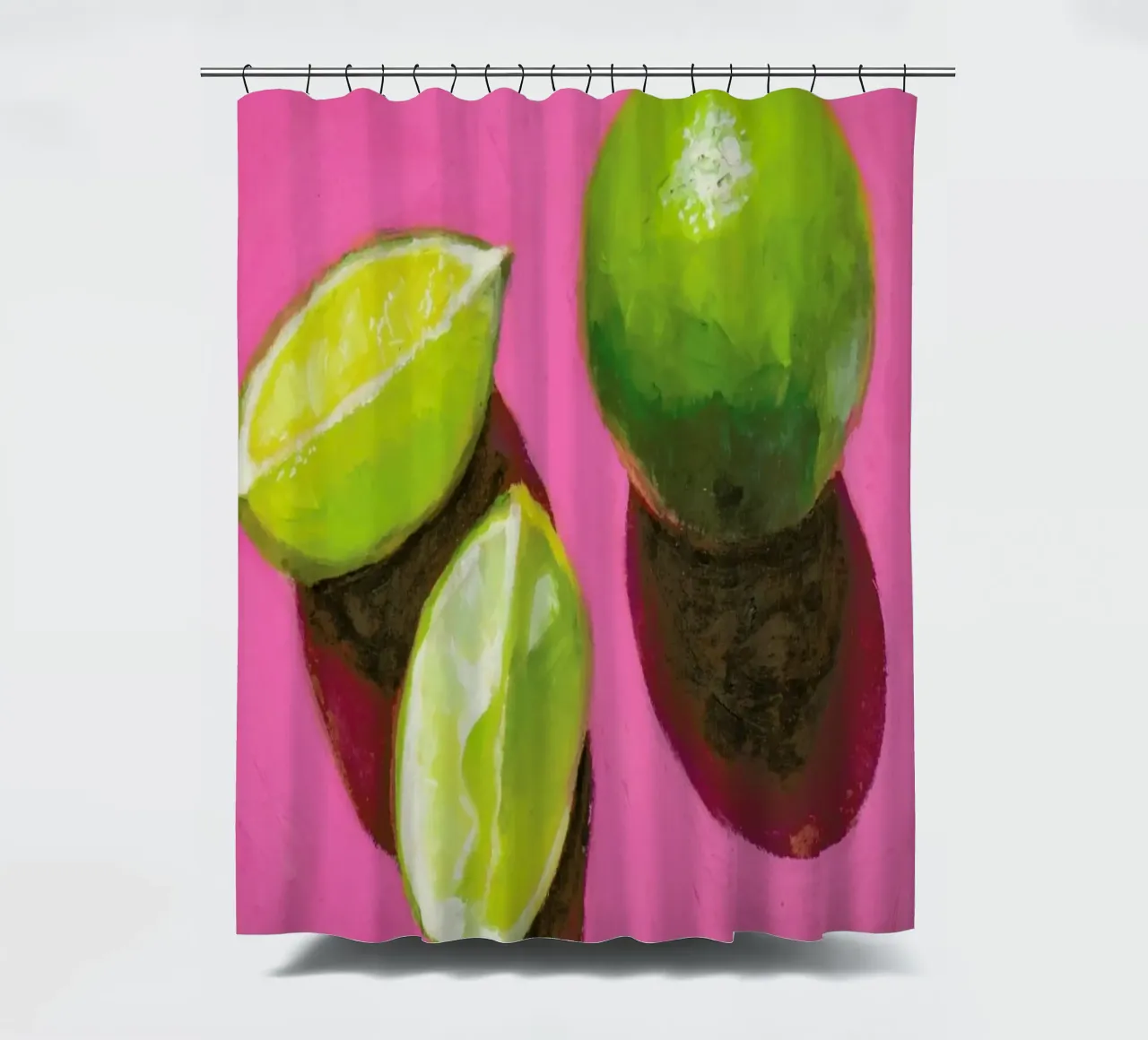 Limes on Pink shower curtain by Miche Watkins