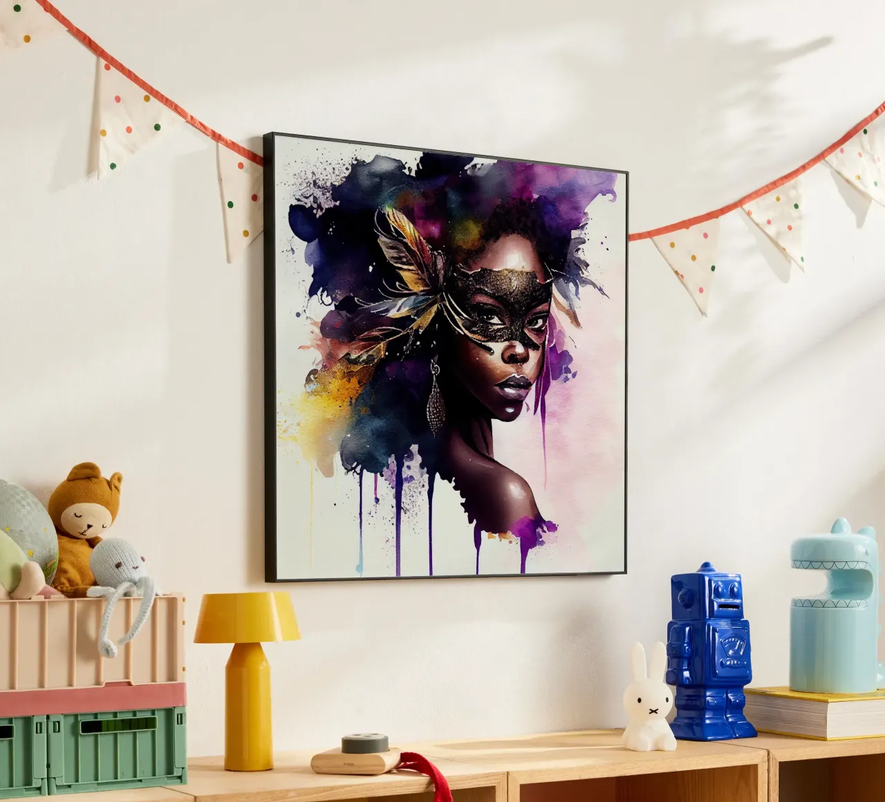 Donna di Carnevale ad acquerello alluminio dibond da Chromatic Fusion Studio