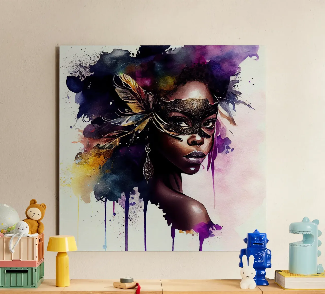 Donna di Carnevale ad acquerello alluminio dibond da Chromatic Fusion Studio